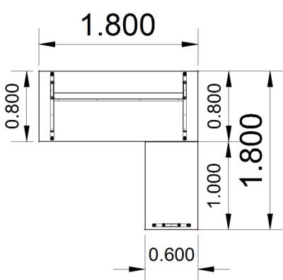 Winkelschreibtisch Form4 C-Fuss 180x180 cm Stellfläche